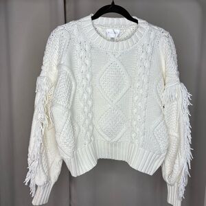 Lone and Dot white Fringe Sweater